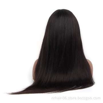 ISEE HAIR Machine Made Sew In Wig Human Hair Straight Natural Color For Women Glueless Wigs hair black bangs wig